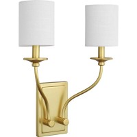 Wall Sconce Iron Satin Brass Plated Finish Wall Lamp 2-Light Satin Brass Glam Wall Sconce