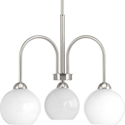 3-Light Chandelier Pendant  Brushed Nickel with Clear Glass Globes, Classic Mid Century Modern Lighting Fixture