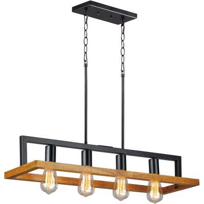 Pendant Lamp Iron And Wood Modern Rustic Style Dining Room Chandelier,Modern Rectangle Pendant