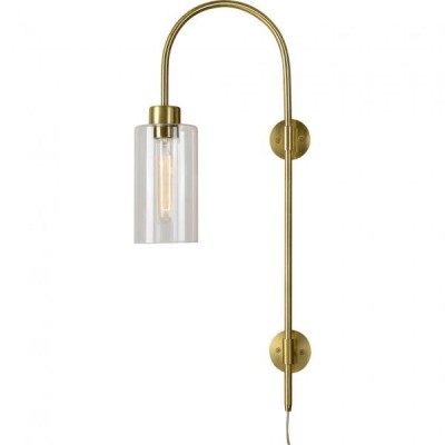 Wall Sconce Iron Satin Brass Plated Finish Wall Lamp With Clear Glass Shade And In Line Switch